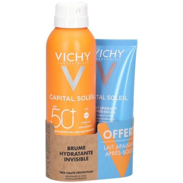Brume Hydratante Invisible SPF50+ Capital Soleil - 200 ml, Lait Apaisant Apres-Soleil 100 ml offert