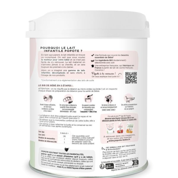 Lait infantile 2ème âge BIO - POPOTE - 800g*