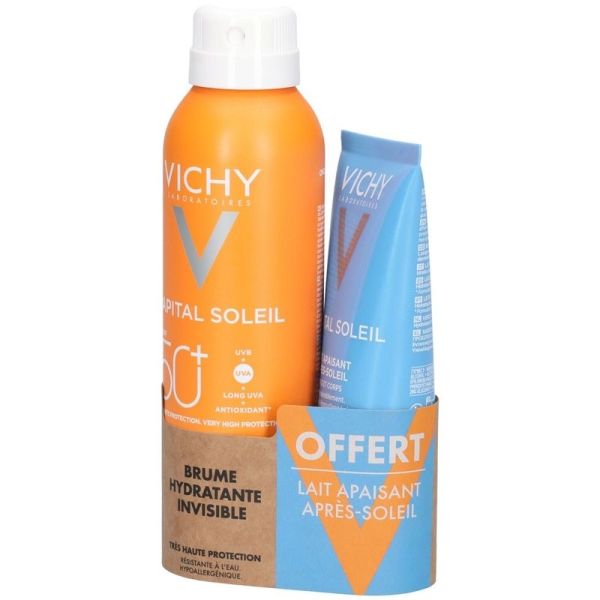 Brume Hydratante Invisible SPF50+ Capital Soleil - 200 ml, Lait Apaisant Apres-Soleil 100 ml offert