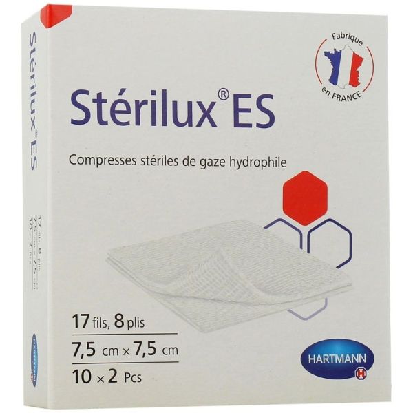Sterilux ES Compresses Stériles - 7,5 x 7,5 cm - 10 sachets de 2 compresses