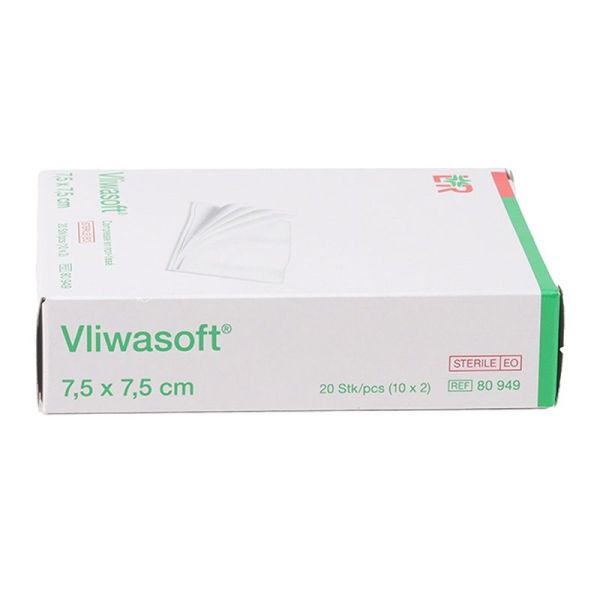 Compresses non tissées stériles Vliwasoft - 7,5 x 7,5 cm, 10 sachets de 2