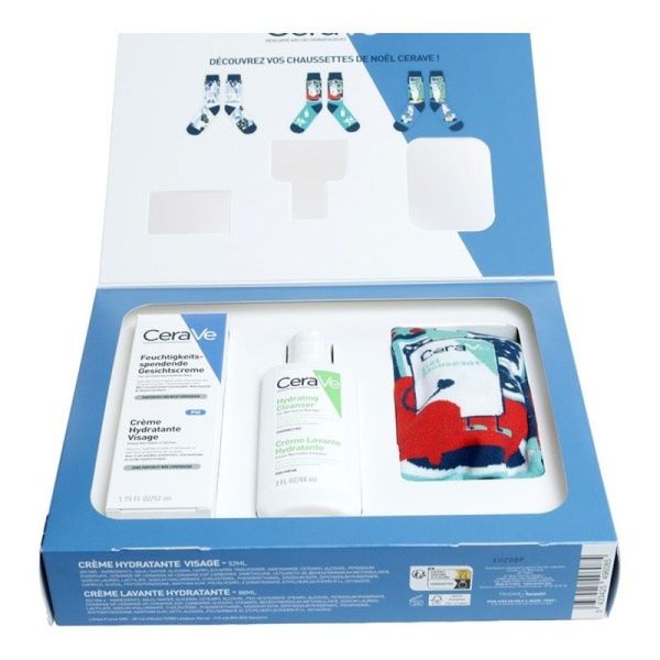 Coffret Noël Hydratation Visage & Corps - Crème Hydratante 52 ml + Crème Lavante 88 ml + Chaussettes