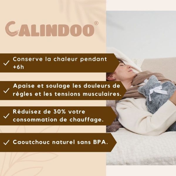 CALINDOO - Bouillotte à eau avec housse à pompons roses 2 L