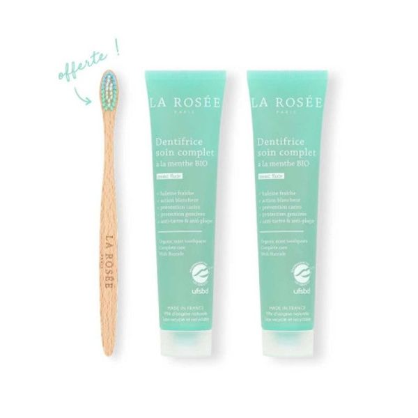 Kit Dentifrice Soin Complet Menthe Bio - 2 x 75 ml + brosse a dents