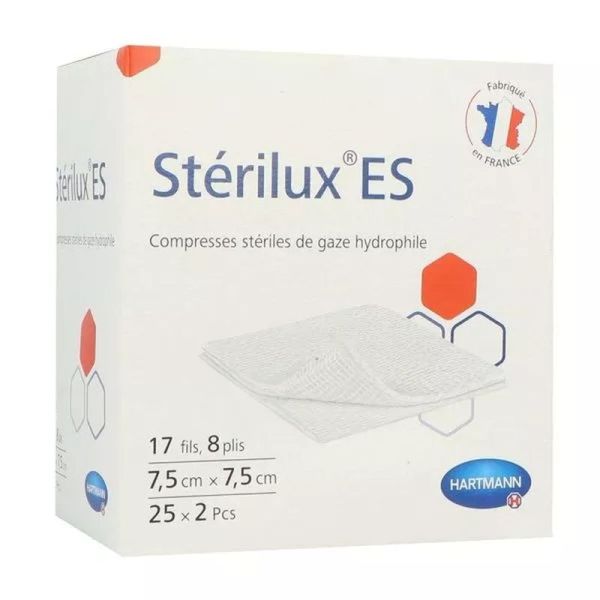 Sterilux ES Compresses de gaze stériles - 7,5 cm x 7,5 cm, 25 sachets de 2
