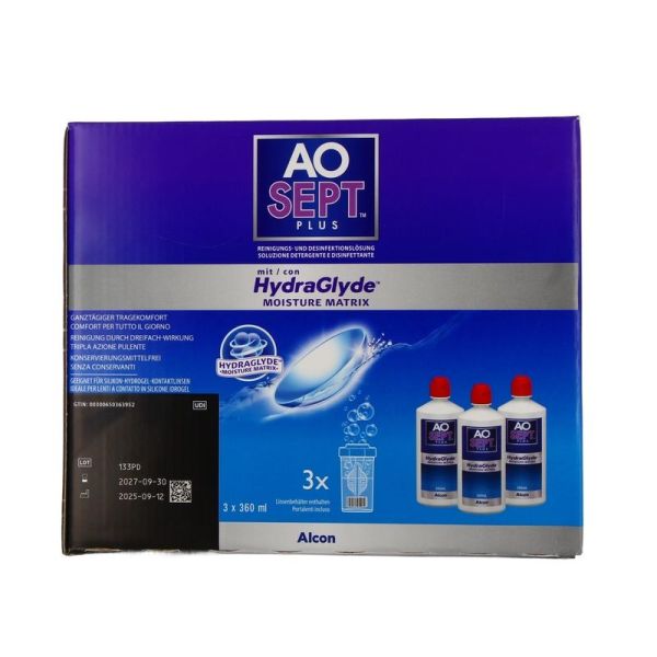 Aosept Plus Hydraglyde Solution Lentilles - 360 mL - 3 flacons