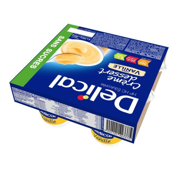 Crème dessert sans sucre vanille - 4 x 200 g