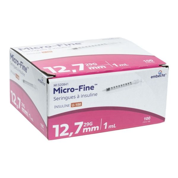 Microfine Seringue à insuline 29 G - 1 ml - 100 unités
