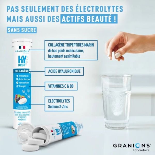 Pastille hydratation Électrolytes au Collagène - HYDROP framboise-cassis