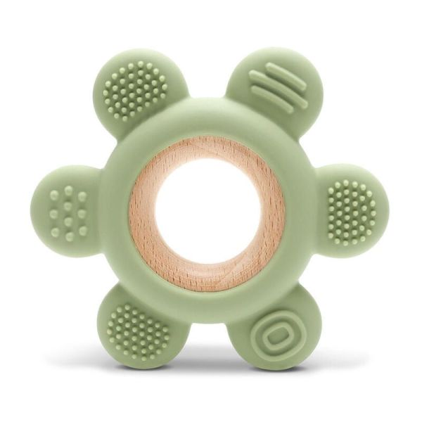 Anneau De Dentition Silicone Fleur + Hetre - Vert