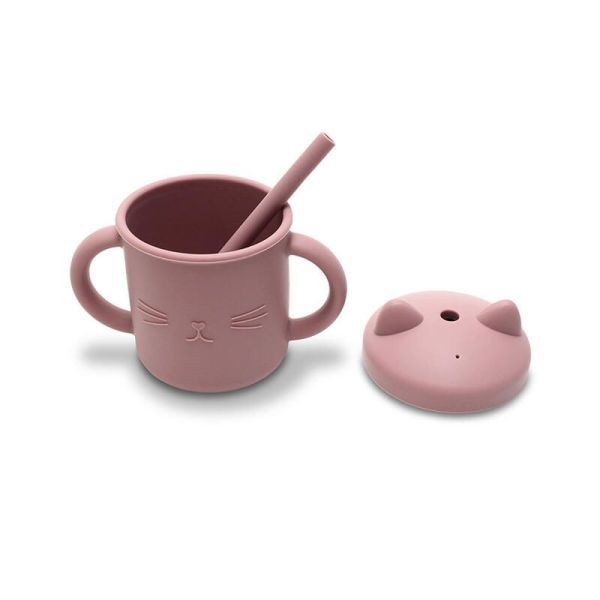 Tasse d'apprentissage avec paille en silicone Rose - 1 unité