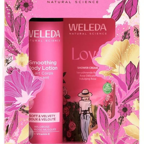 Coffret de Noël Corps Rose - Rose - Lait Corps lissant Rose musquée 250 ml, Love Crème de Douche Rose délicate 200 ml