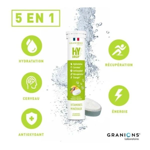 HYDROP Hydratation Électrolytes Mangue Passion - 20 comprimés effervescents
