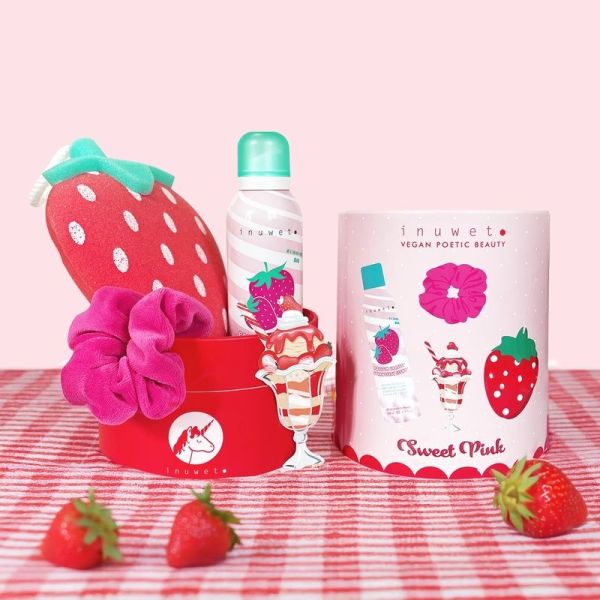 Coffret mousse de douche et accessoires fun bath box - Fraise