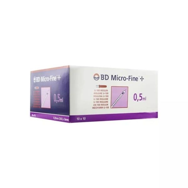 Micro-Fine+ Seringue à Insuline 0,5ml Aiguille 8mm - 100 seringues