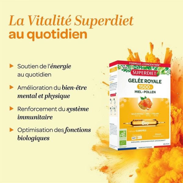 Gelée Royale 1500 Miel Pollen Bio - 20 ampoules