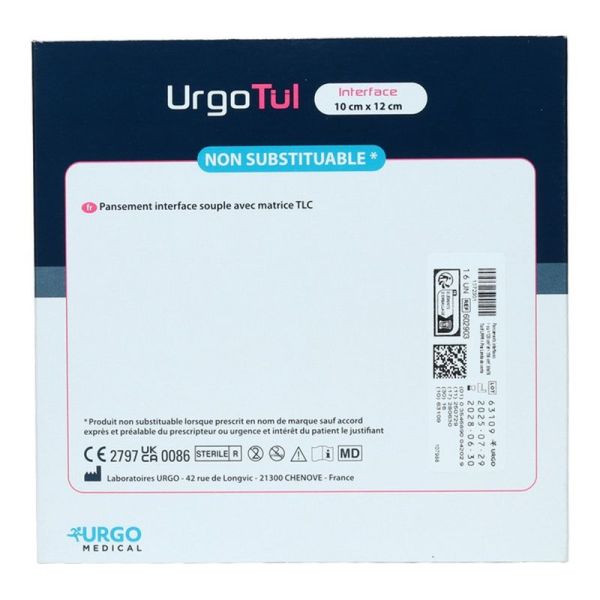 UrgoTul pansement interface - 10 cm x 12 cm - 16 pansements