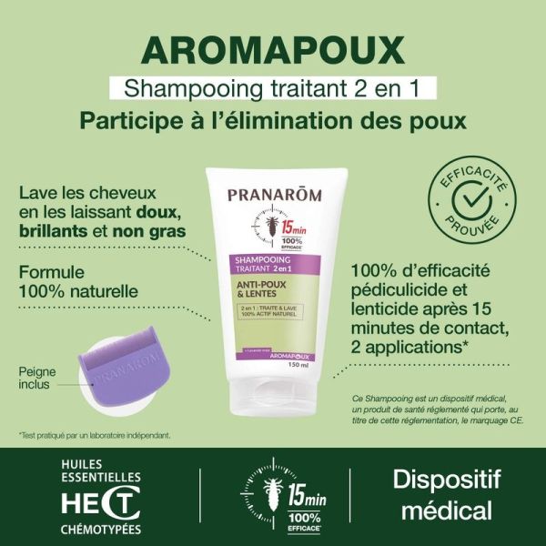 Shampooing traitant 2 en 1 anti-poux et lentes Aromapoux - 150 mL