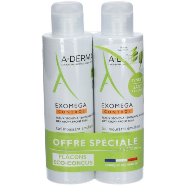 Gel moussant Émollient Anti-grattage Exomega Control - 2 x 500 ml