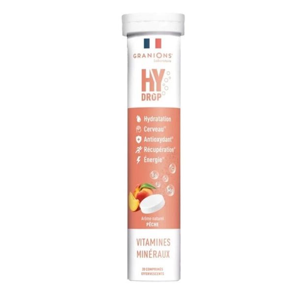 HYDROP Hydratation Électrolytes Pêche - 20 comprimés effervescents