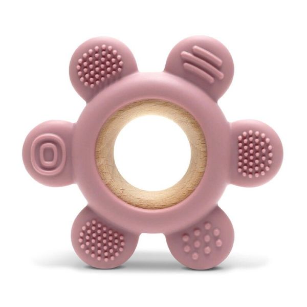 Anneau De Dentition Silicone Fleur + Hetre - Rose - 1 unité