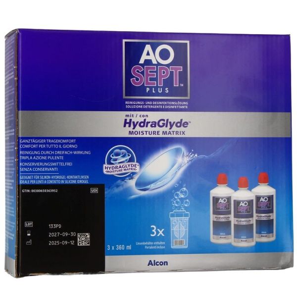 Aosept Plus Hydraglyde Solution Lentilles - 360 mL - 3 flacons