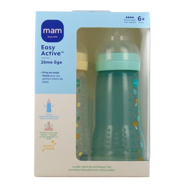 Easy Active 2 Biberons 2ème Âge - Pearl/Vert d'Eau - 330 ml