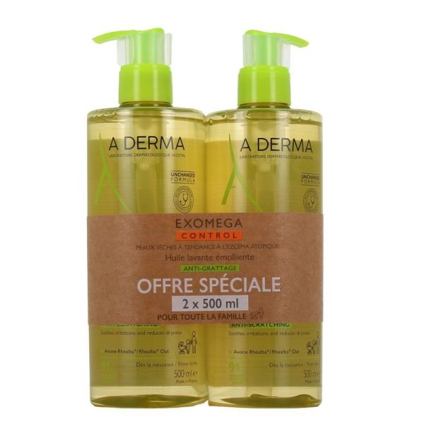 Huile Lavante Emolliente Anti-Grattage EXOMEGA CONTROL - 500 ml + 500 ml