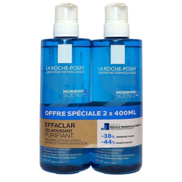 Effaclar nettoyant visage gel moussant peau grasse 2x400ml