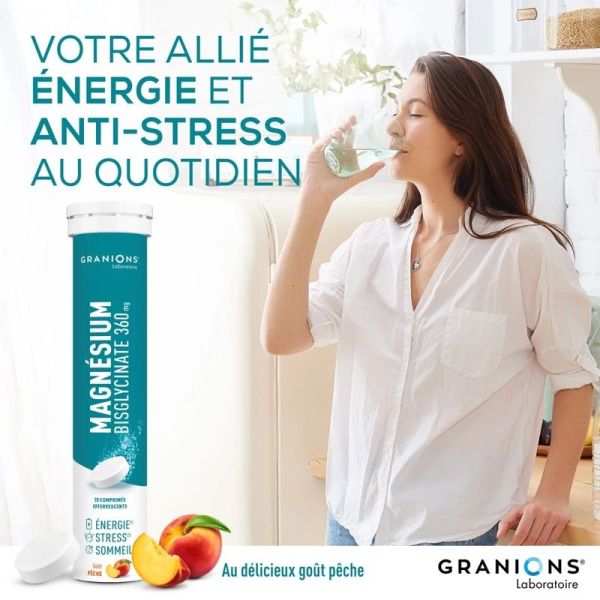 Magnésium Bisglycinate Effervescent - Goût pêche - 20 comprimés