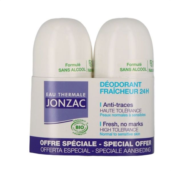 Déodorant Roll-on Peaux Normales à Sensibles Fraîcheur 24h Haute Tolérance Anti-traces Bio - 2 x 50 ml