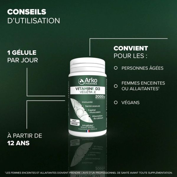Vitamine D3 végétale 2000 UI ARKOGELULES - 60 gélules