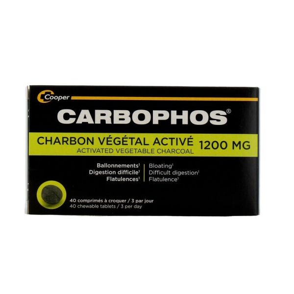 Carbophos - Charbon Végétal Activé 1200 mg - 40 comprimés à croquer