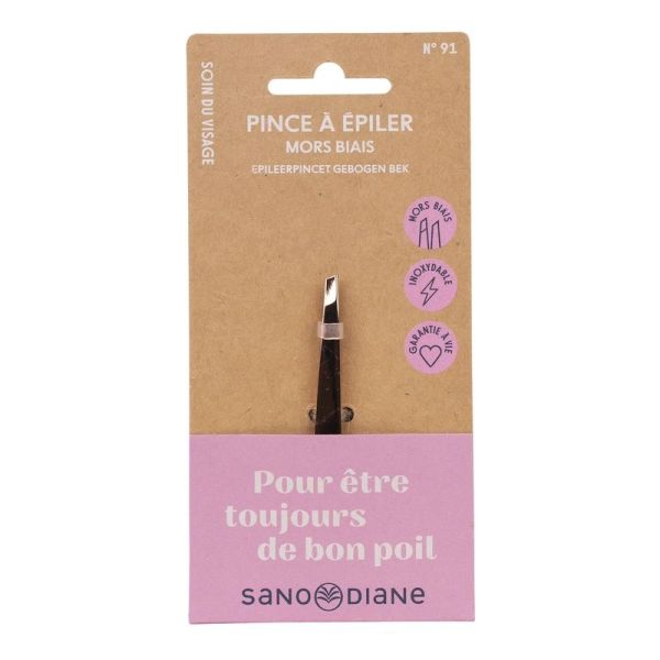Pince a epiler mors biais - Acier inoxydable - Rose - 1 unite