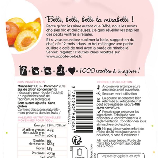 Popote Gourde Mirabelle Bio 120G