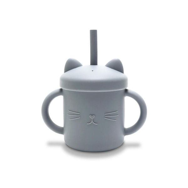 Tasse d'apprentissage avec paille en silicone - Gris
