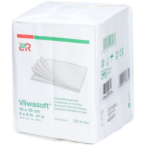 Compresses Non Stériles Non Tissées Vliwasoft - 10 cm x 10 cm, 100 compresses