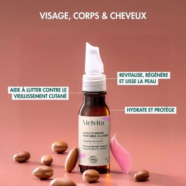 Huile d'Argan Parfumée à la Rose Bio - 50 ml