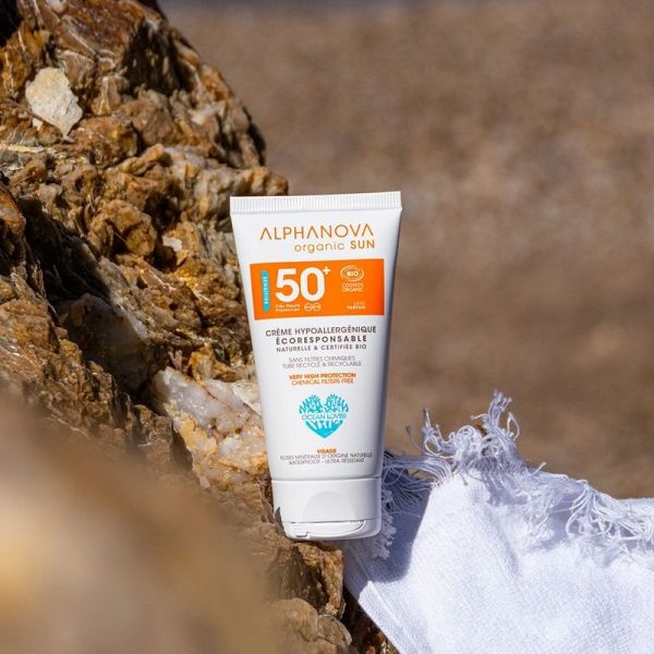 Crème solaire certifiée bio hypoallergénique visage SPF 50+ SUN - 50 g