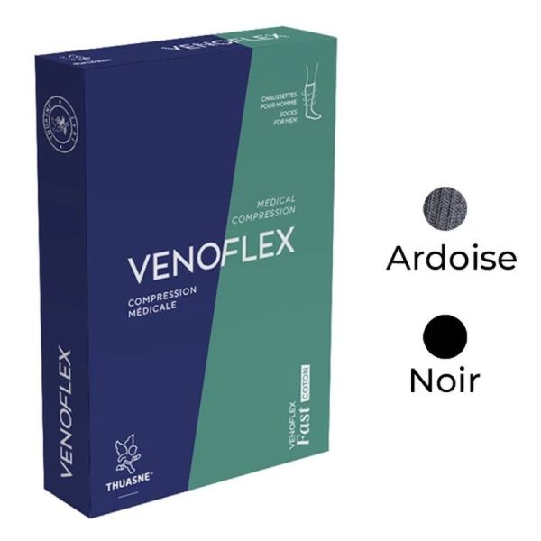 Thuasne Venoflex Fast Coton Chaussettes de Contention Homme Classe 2 - Taille 2 Long Noir