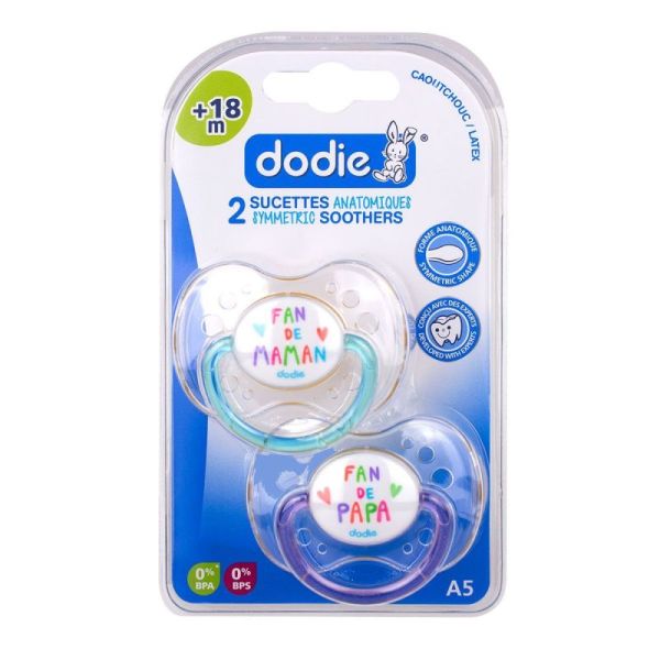 2 sucettes +18 mois caoutchouc/latex "Fan de"