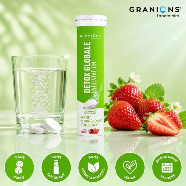 Détox Globale Effervescent - Goût fraise - 20 comprimés effervescents