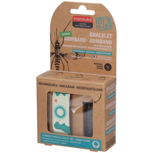 Bracelet Anti-Moustiques Junior + Recharge 6 ml - Modèle Dinosaures