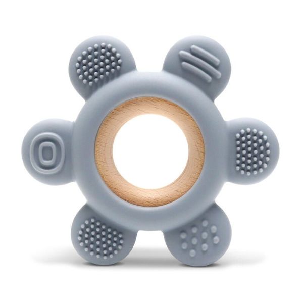 Anneau De Dentition Silicone Fleur + Hetre Gris - Gris - 1 unité