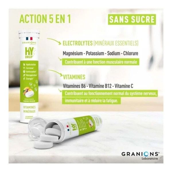 HYDROP Hydratation Électrolytes Mangue Passion - 20 comprimés effervescents