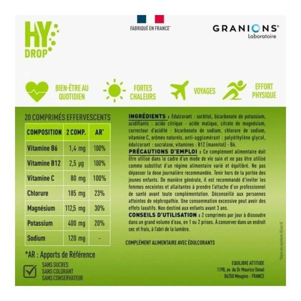 HYDROP Hydratation Électrolytes Mangue Passion - 20 comprimés effervescents