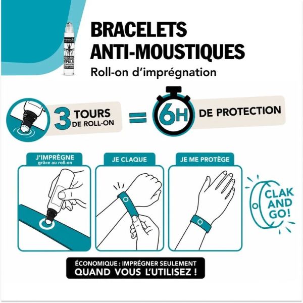 Bracelet Anti-Moustiques - 1 bracelet + 1 recharge de 6 ml