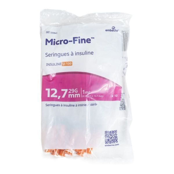 Microfine Seringue à insuline 29 G - 1 ml - 100 unités