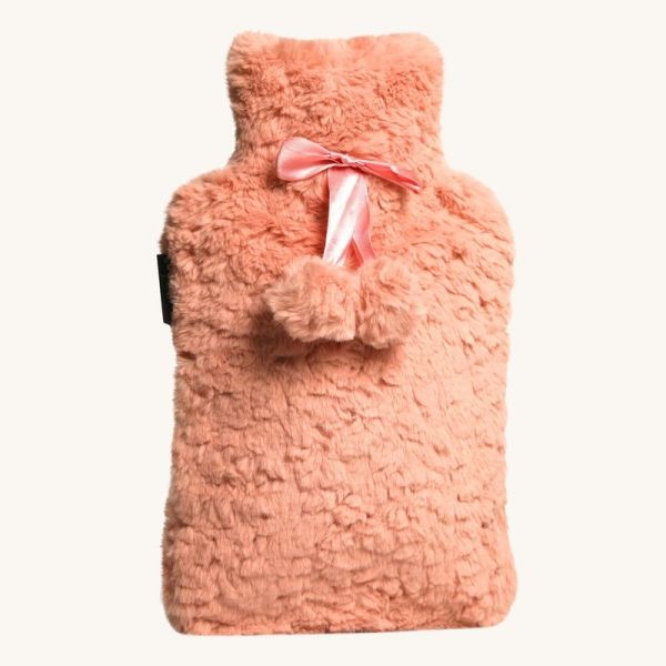 CALINDOO - Bouillotte à eau avec housse à pompons roses 2 L