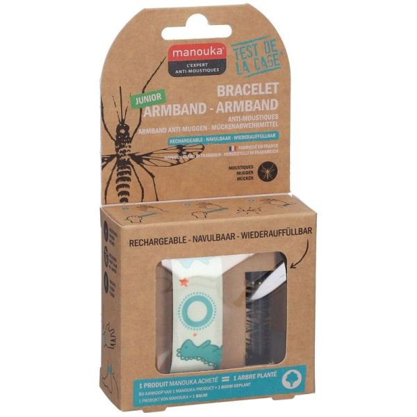 Bracelet Anti-Moustiques Junior + Recharge 6 ml - Modèle Dinosaures